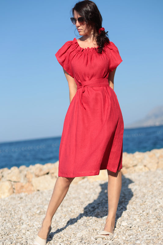 České ľanové carmen šaty