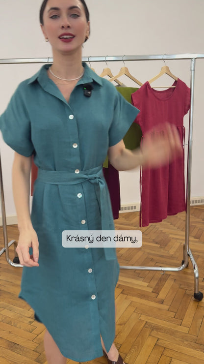Košeľové ľanové šaty
