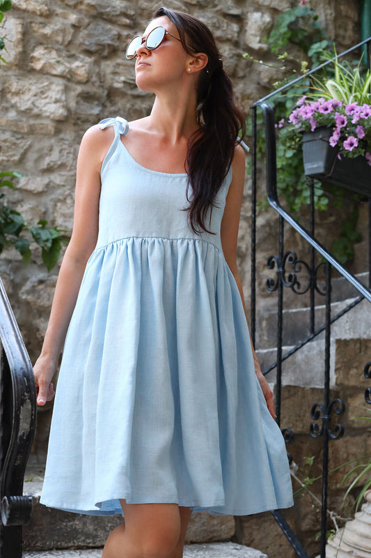 , blue linen dresses 