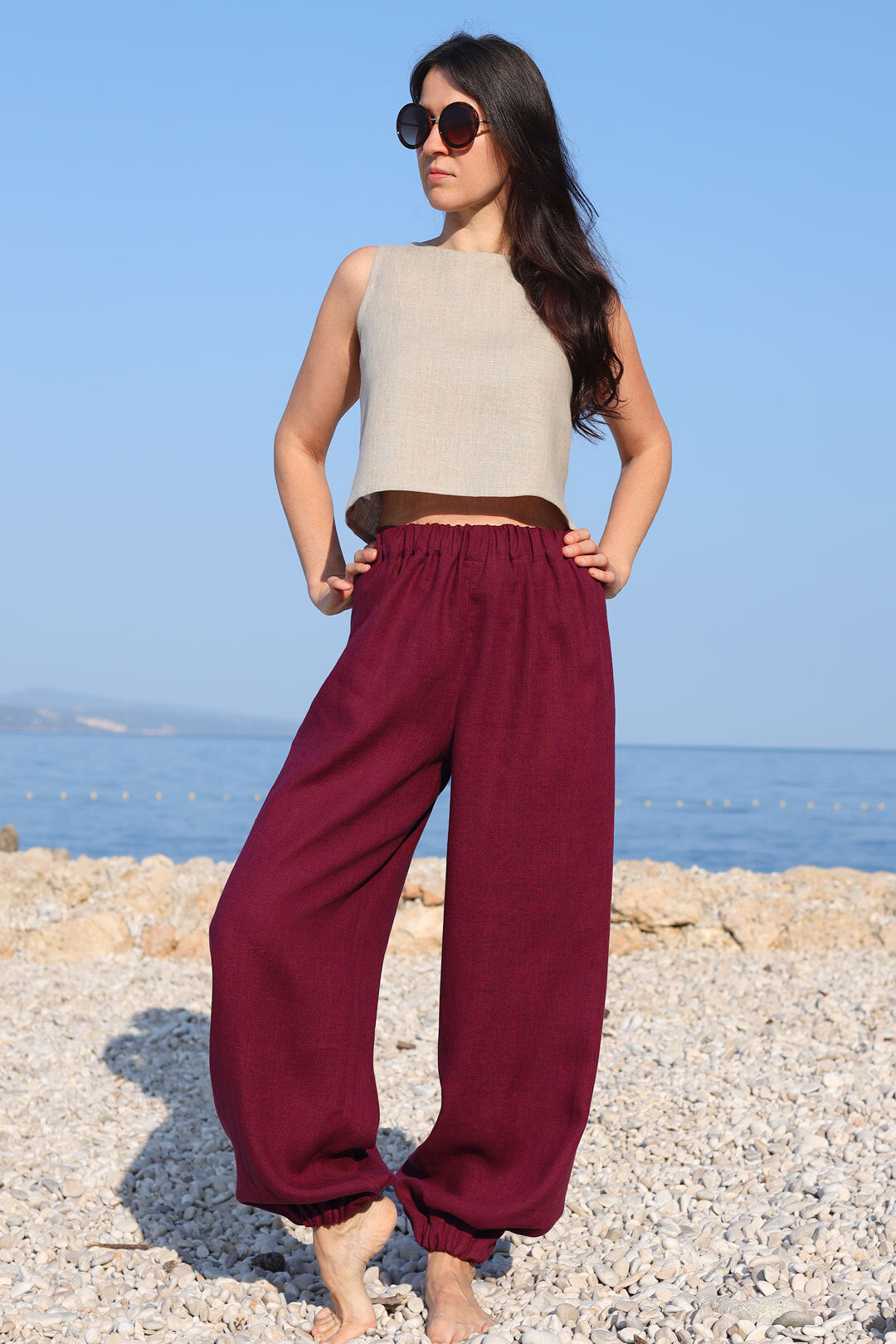 Univerzálne ľanové nohavice 2v1 - ušité v česku